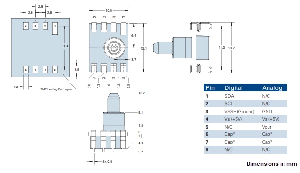 Mechanical Drawing - Merit Sensor HTS 1510 Series Board Mount Pressure Sensors